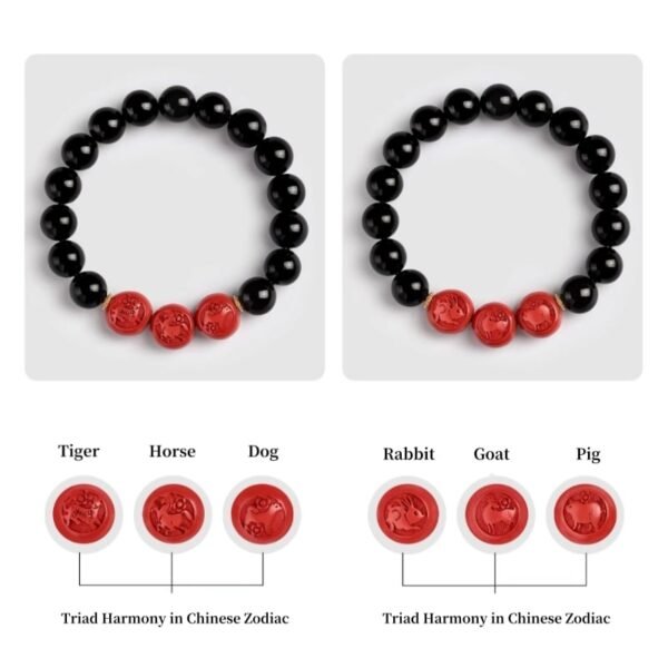 Triad zodiac combinations with obsidian and cinnabar bracelets