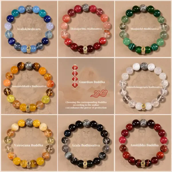 12 Guardian Buddha Zodiac Crystal Bracelets Display Grid