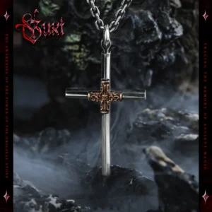 Divine Edge – Gothic Cross Necklace in 925 Silver and Brass