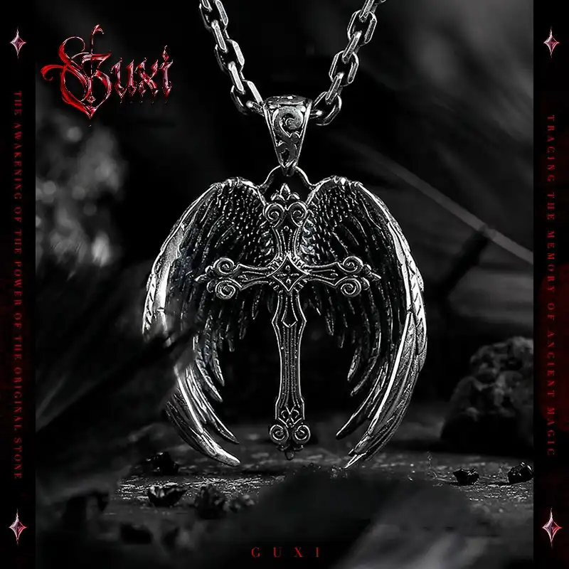 GUXI Demon Wings Cross Necklace with Angel Wing Design for Men