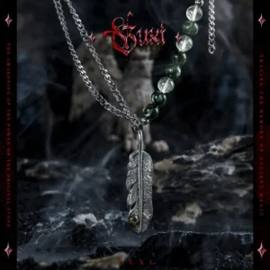 Lonely Wing – Handcrafted Men’s Feather Necklace in S925 Silver with Green Phantom & Kambaba Jasper