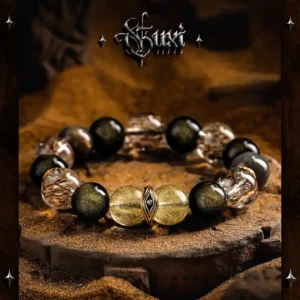 GUXI Golden Vision – Rutilated Quartz & Obsidian Energy Bracelet
