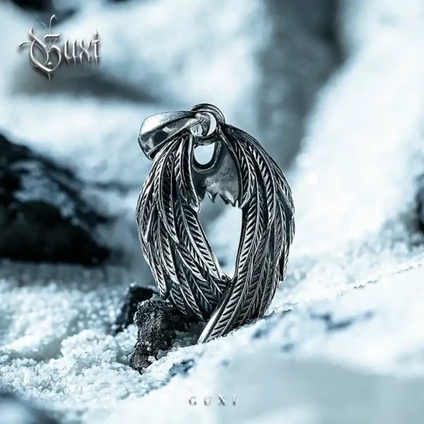 Detailed Side View of GUXI Angel Wing Feather Pendant