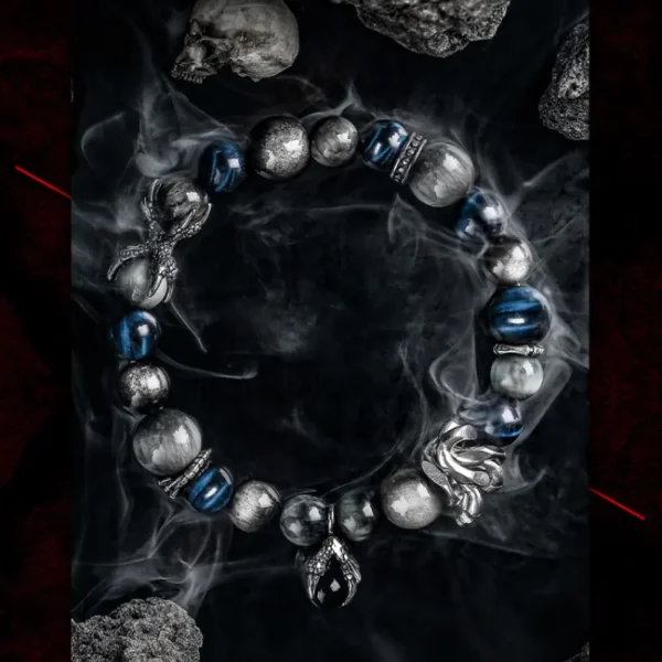 GUXI men's luxury bracelet with silver obsidian and blue tiger eye stones