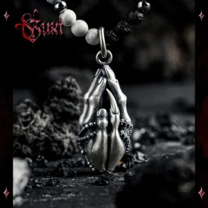 Dark Grasp – 925 Pure Silver Necklace with Howlite & Lava Stone