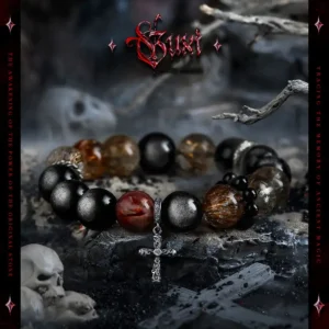 Prairie Fire – Men’s Bracelet with Red Gum Flower Stone & Silver Obsidian