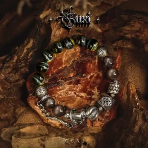 Shadow Forge – Black Sunstone & Snake Eye Silver Chain Bracelet for Men