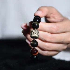 Obsidian Tiger Eye Lion Head Bracelet