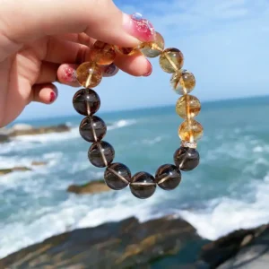 Amber Eclipse – Smoky Quartz & Yellow Topaz Wealth Bracelet