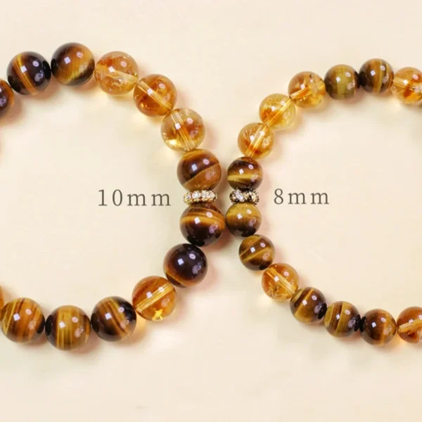 Tiger Eye and Yellow Phantom Quartz bracelets in 10mm and 8mm bead sizes
