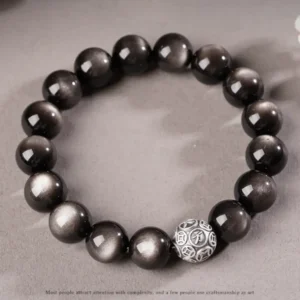Eight Blessings – Silver Obsidian Fortune Bracelet