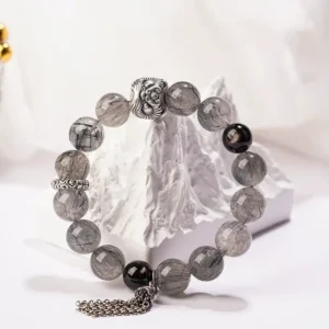 Fearless Spirit – Black Rutilated Quartz & Golden Luck Stone Bracelet