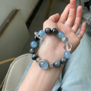Aqua Courage – Aquamarine & Hawk Eye Stone Bracelet
