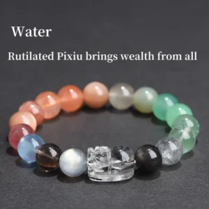 Harmonious Flow – Water Wood Fire Element Crystal Pixiu Bracelet