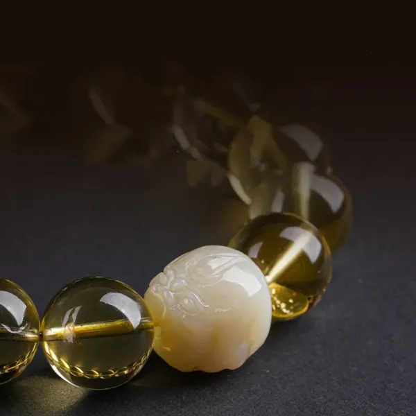Hetian jade Pixiu centerpiece on yellow crystal bracelet