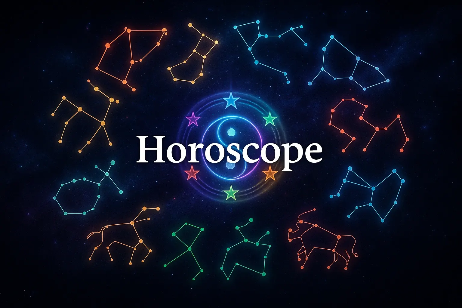 Astrological zodiac signs wheel with cosmic background
