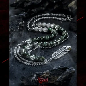 Lonely Wing – Handcrafted Men’s Feather Necklace in S925 Silver with Green Phantom & Kambaba Jasper