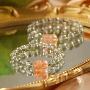 Fortune Ember – Red Hair Quartz Pixiu & Green Phantom Bracelet