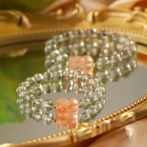 Stackable Red Pixiu Lucky Bracelets in Mirror Reflection