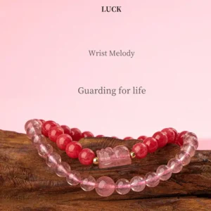 Pink Pixiu & Strawberry Quartz Crystal – Flame of Love Bracelet