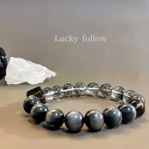 Mystic Guard – Black Rutilated Quartz & Phantom Crystal Bracele