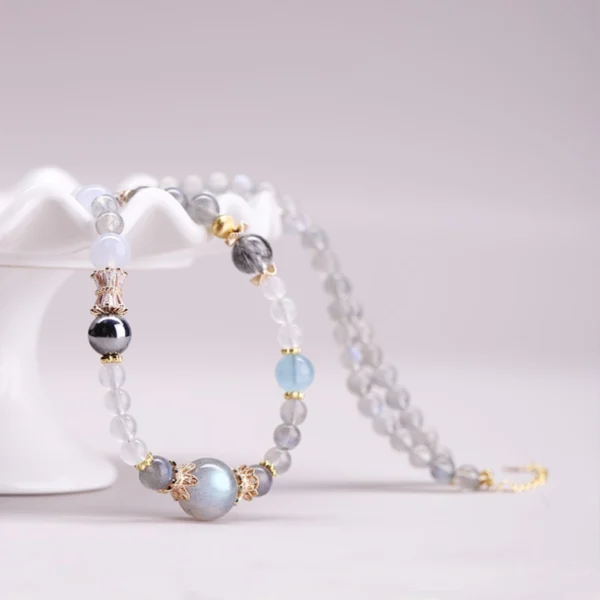 Full view of Water Element Moonstone multi-wrap bracelet
