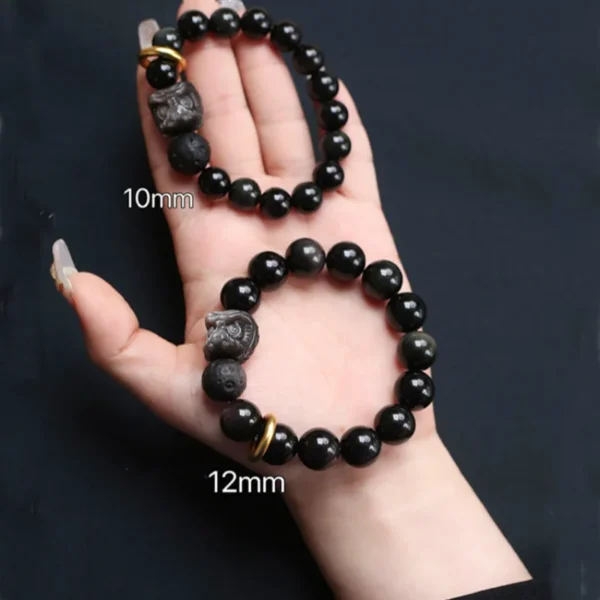 Comparison of 10mm and 12mm obsidian lion guardian bracelets