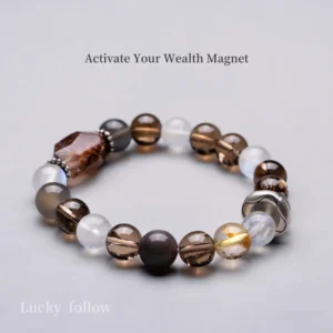 Fortune Realm – Smoky Quartz & Golden Rutilated Crystal Bracelet