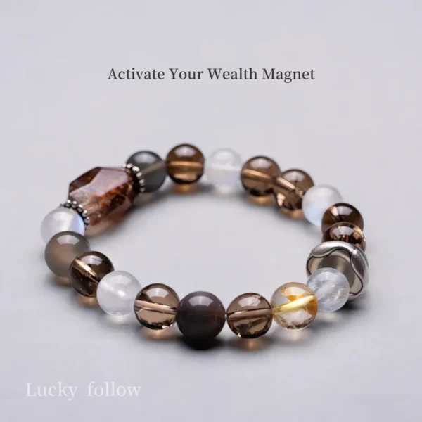 Smoky Quartz and Moonstone Wealth Energy Bracelet – Front Display
