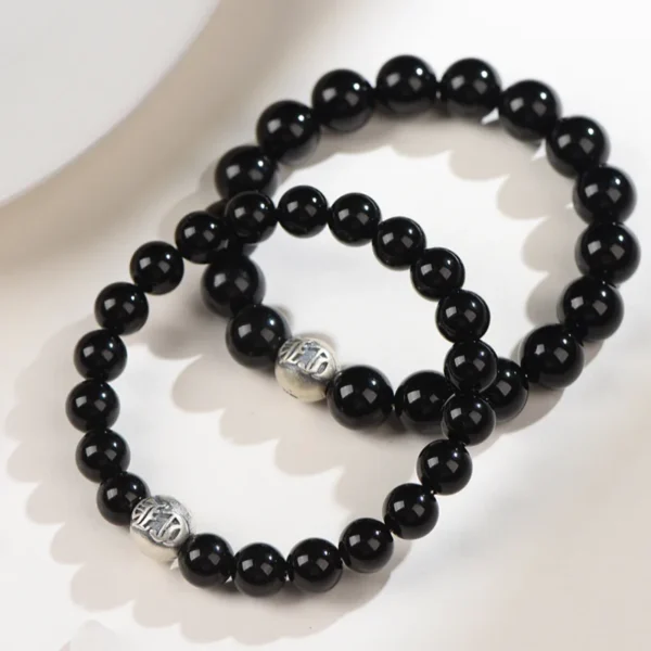 Couple’s Obsidian Mantra Bracelets – Men’s and Women’s Sizes