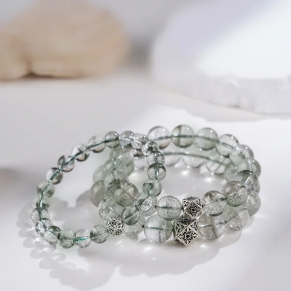 Stackable Green Phantom Quartz Bracelets for Abundance