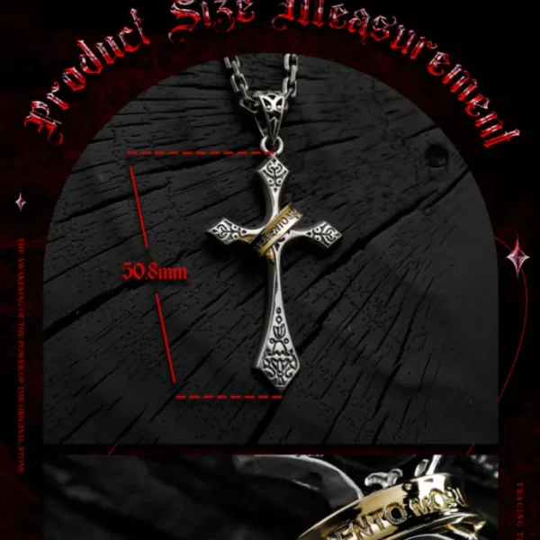 Gothic Cross Necklace with Gold Ring Engraving and Size Measurement
