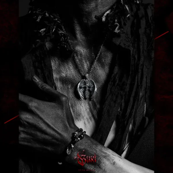 GUXI Winged Cross Pendant Styled on Male Model’s Chest