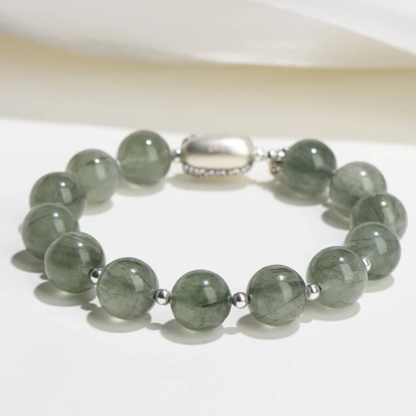 Simple green rutilated quartz bracelet for luck and clarity