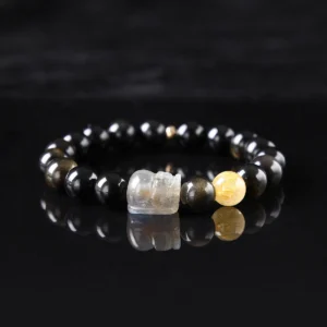 Moonlight Guardian – Obsidian & Moonstone Pixiu Bracelet