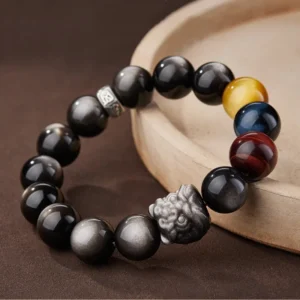 Zodiac Guardian Buddha-Silver Obsidian Lion Guardian Bracelet