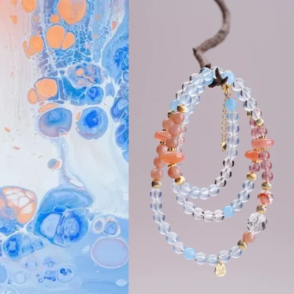 Multi-layered healing crystal necklace displayed on minimalist background