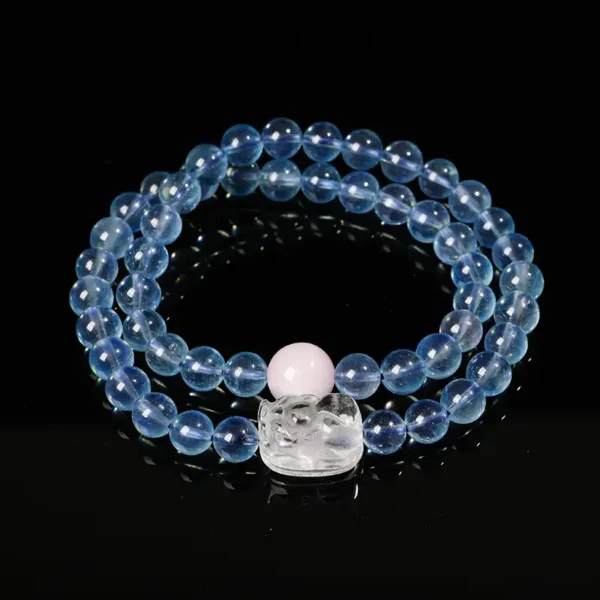 Courage energy bracelet with aquamarine, rose quartz, and clear quartz Pixiu