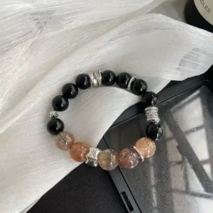 Sacred Guard – Obsidian & Super Seven Silver Mantra Bracelet