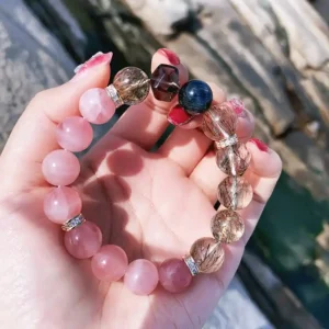 Ocean Whisper Harmony Bracelet  Rose Quartz & Green Phantom