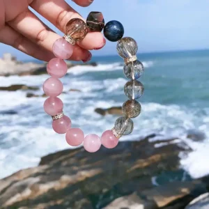 Ocean Whisper Harmony Bracelet  Rose Quartz & Green Phantom
