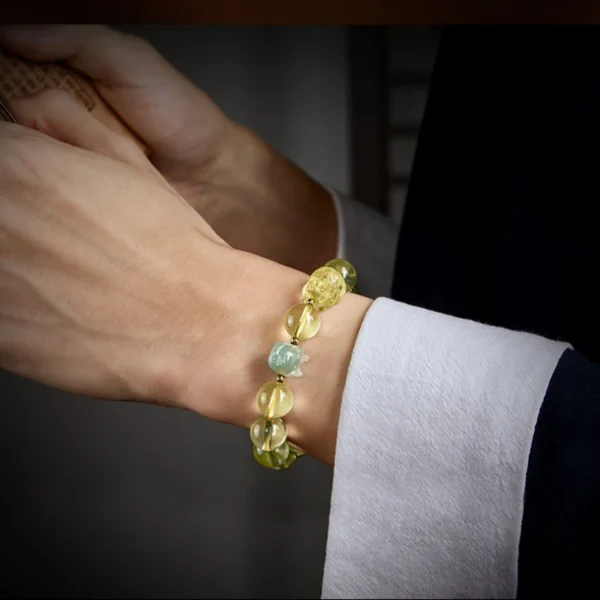 PiXiu charm with citrine and Hetian Jade beads