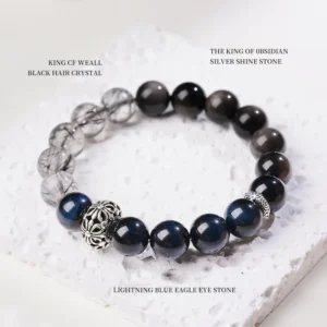 Power Trine – Silver Obsidian, Eagle Eye & Rutilated Quartz Bracelet