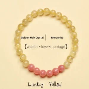 Harmony Bloom – Golden Hair Crystal & Rhodonite Bracelet