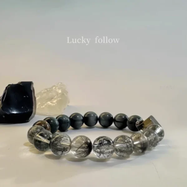 Side Angle of Smoky Quartz and Black Hair Crystal Feng Shui Bracelet