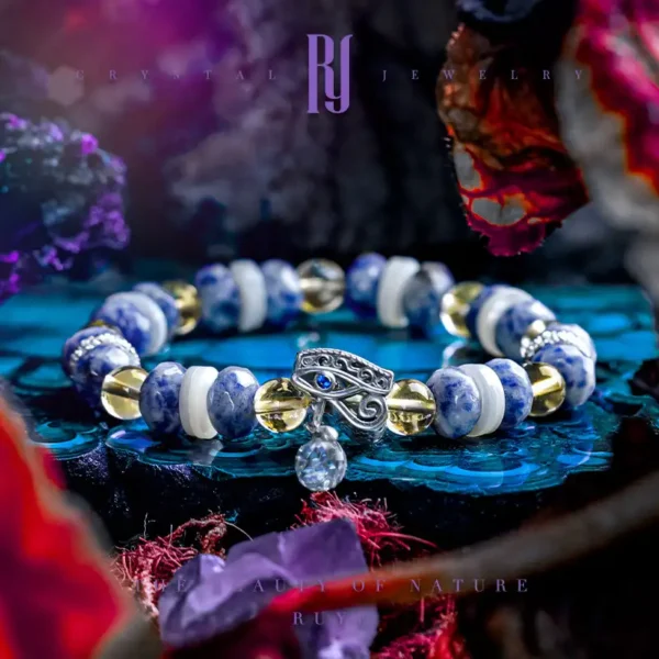 Mystic Gaze – Handmade Kyanite & Citrine Bracelet Display