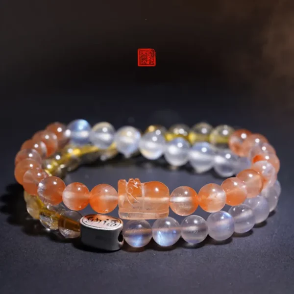 Radiant Pixiu Crystal Bracelet with Golden and Red Gemstones