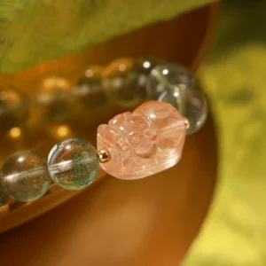 Fortune Ember – Red Hair Quartz Pixiu & Green Phantom Bracelet