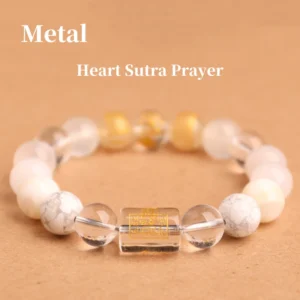 Sacred Clarity – White Crystal Heart Sutra Bracelet