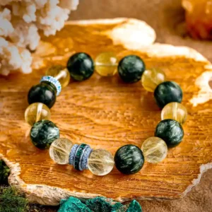 Verdant Light – Seraphinite & Golden Rutilated Quartz Energy Bracelet